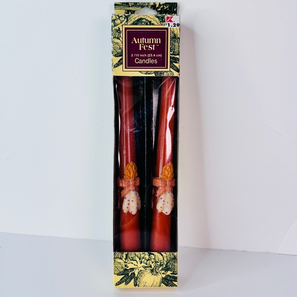 Vintage New Kmart Autumn Fest Taper Candles  Thanksgiving CORN HUSKS Orange 10"